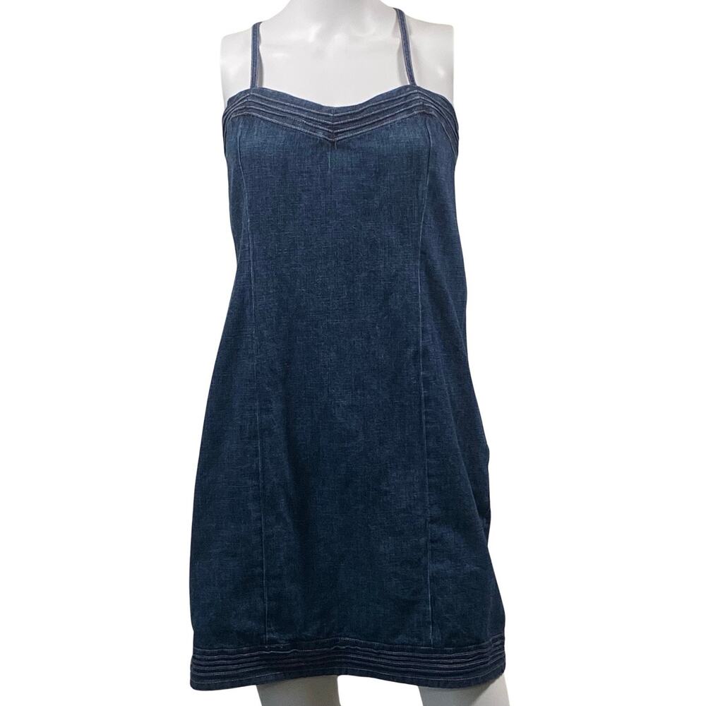Old Navy Denim Dress Women's Size 8 Sleeveless Y2K Vintage Pink Stitch